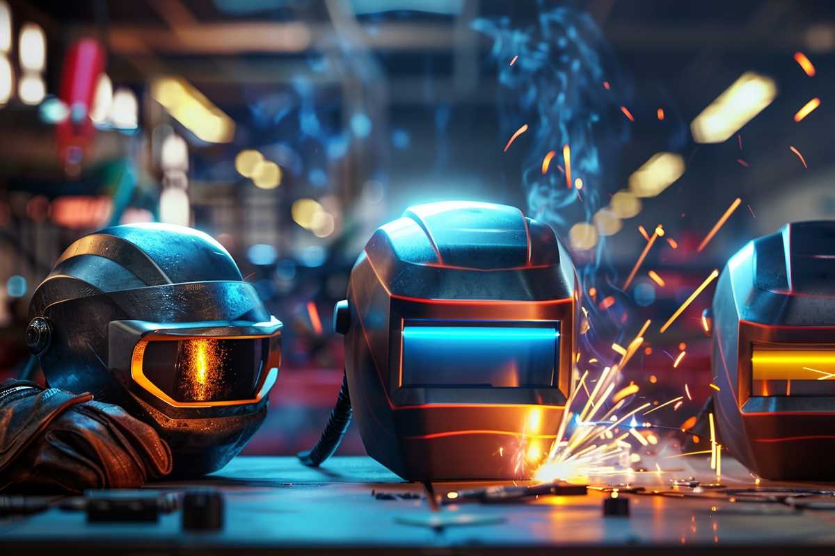 A detailed stock photo showcasing a variety of welding equipment including helmets, gloves, and torches, with sparks flying in a dimly lit workshop, capturing the precision and skill in the art of welding.