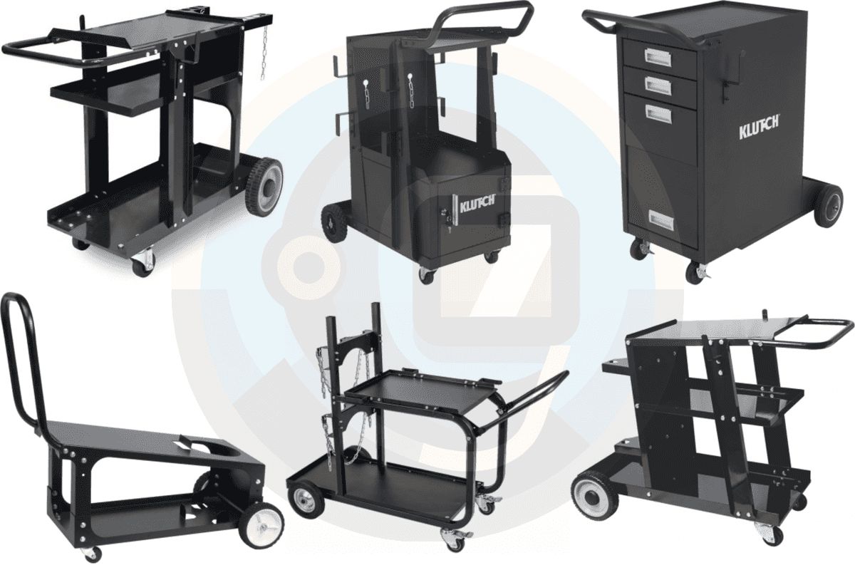 a collage of images of 6 Best Welding Carts for an Organized and Efficient Workshop