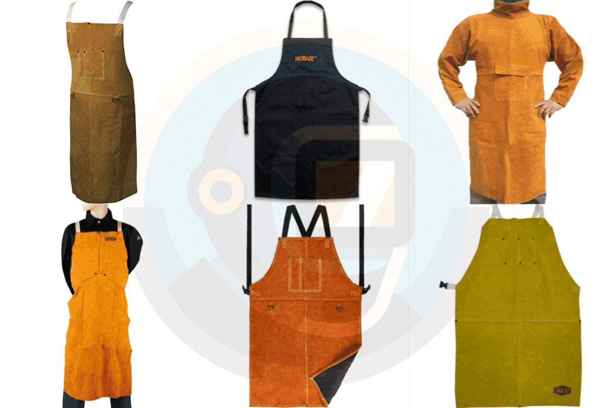 a collage of images of 6 Best Welding Aprons for Ultimate Safety and Comfort